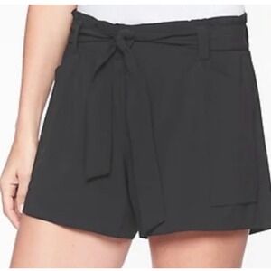 Athleta Skyline Short II Black Paperbag Waist Tie Front Shorts Sz10 coastal chic
